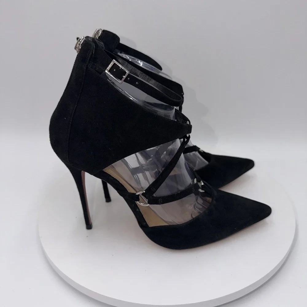 Schutz Black Dezi Strappy Suede Point Toe Stiletto Pumps Women's Size 9B